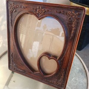 Dark Wood Double  Heart Shaped picture frame Vintage via 1980s 12"x10 1/2 " wide